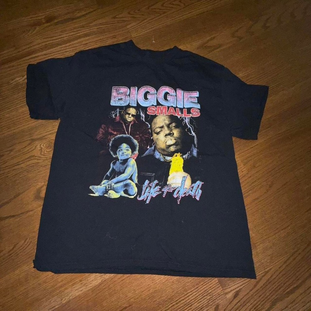 Biggie Smalls Life & Death Cotton T-Shirt with graphic of Biggie Smalls
